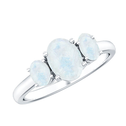 Natural Moonstone Three Stone Oval Engagement Ring