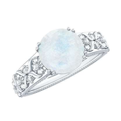Vintage Style Moonstone and Diamond Flower Engagement Ring