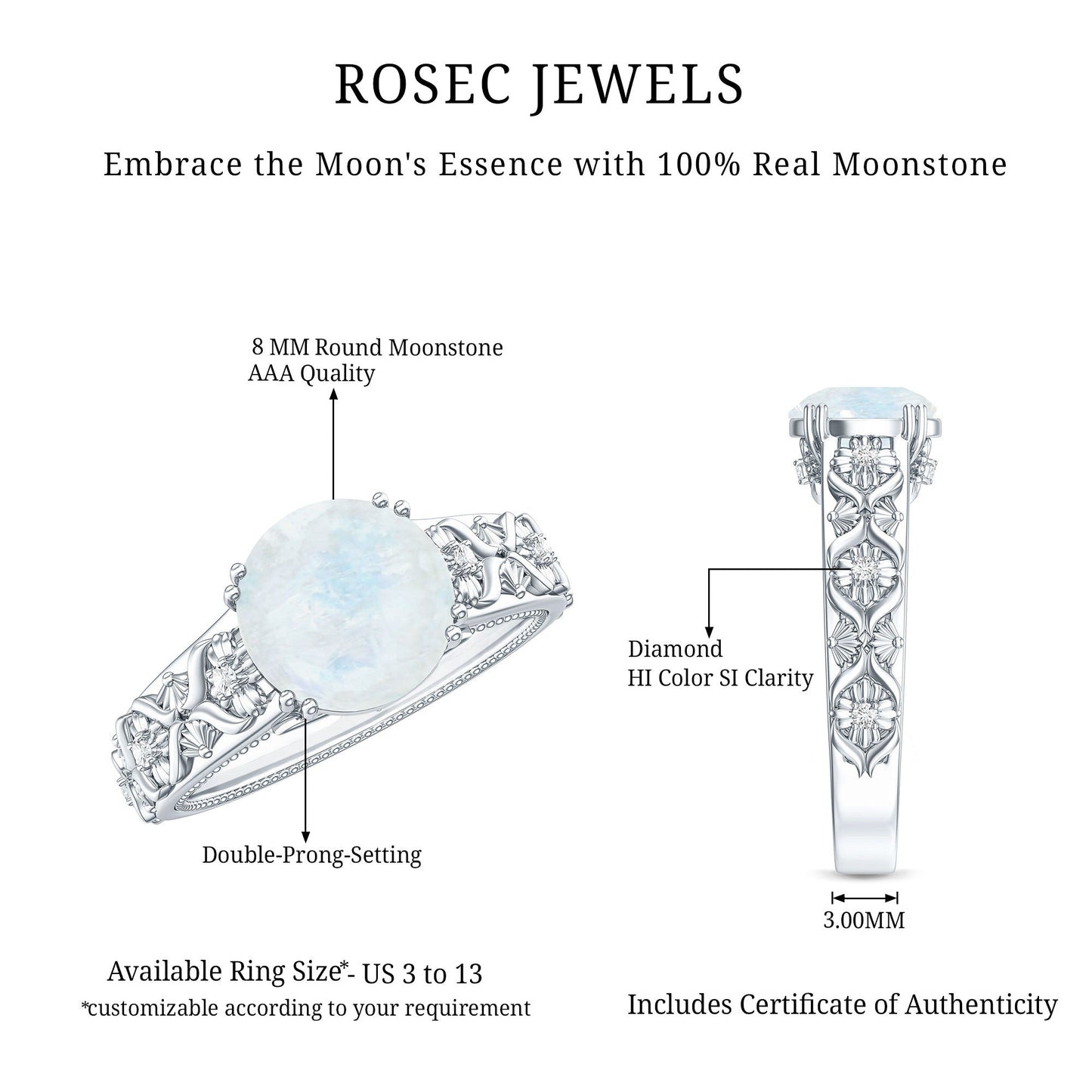 Vintage Style Moonstone and Diamond Flower Engagement Ring