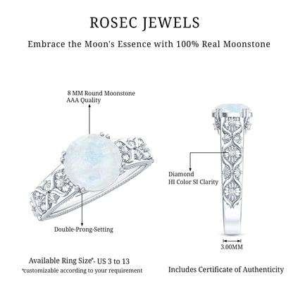 Vintage Style Moonstone and Diamond Flower Engagement Ring