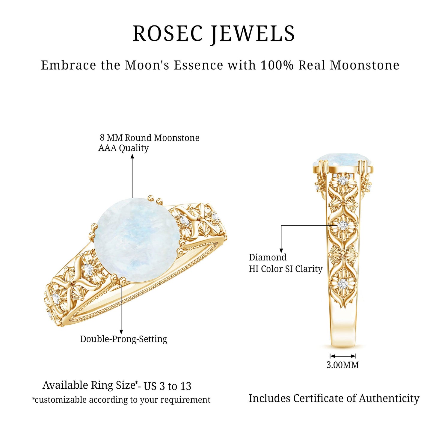Vintage Style Moonstone and Diamond Flower Engagement Ring