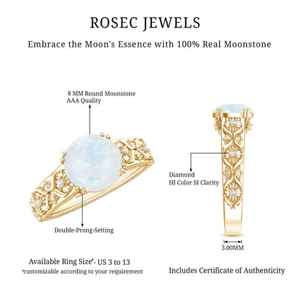 Vintage Style Moonstone and Diamond Flower Engagement Ring