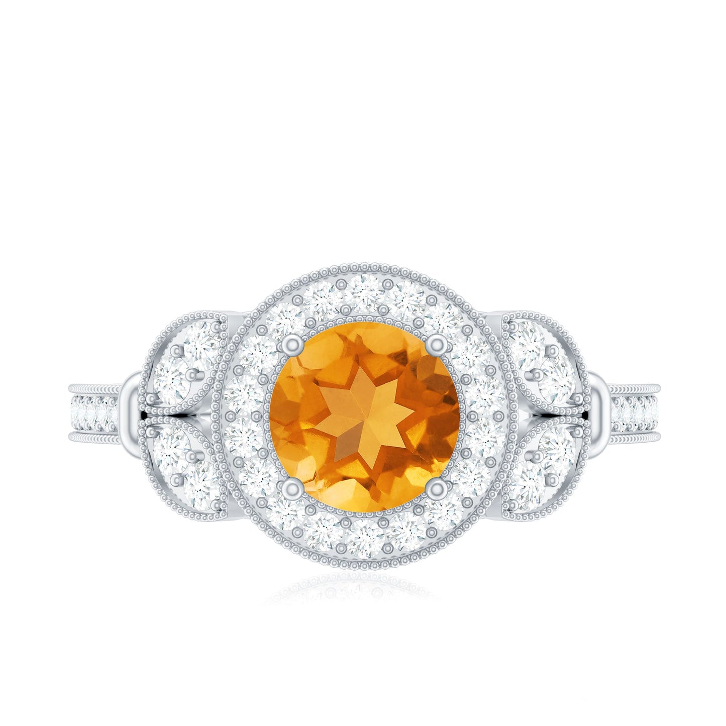 Vintage Style 1.2 Carat Citrine Engagement Ring with Diamond Halo