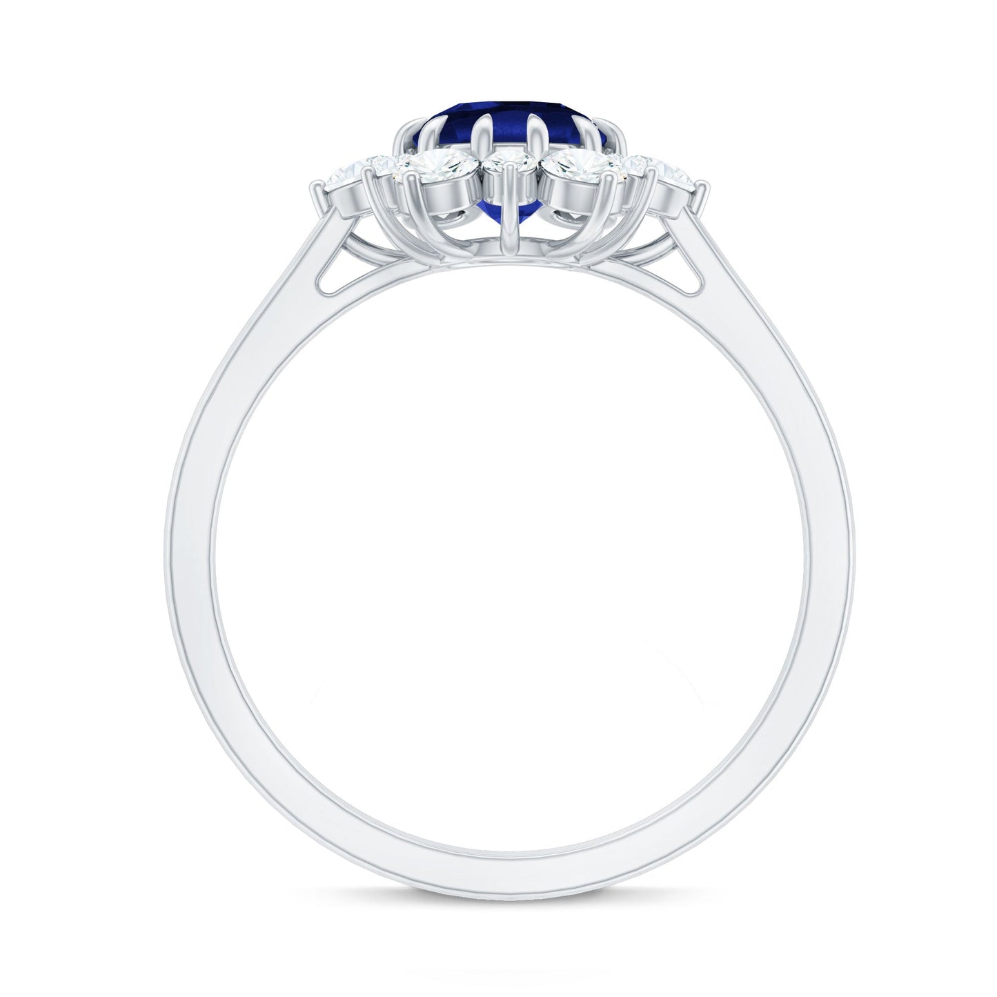 Round Cut Created Blue Sapphire Classic Halo Engagement Ring with Moissanite