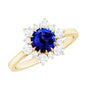 Round Cut Created Blue Sapphire Classic Halo Engagement Ring with Moissanite