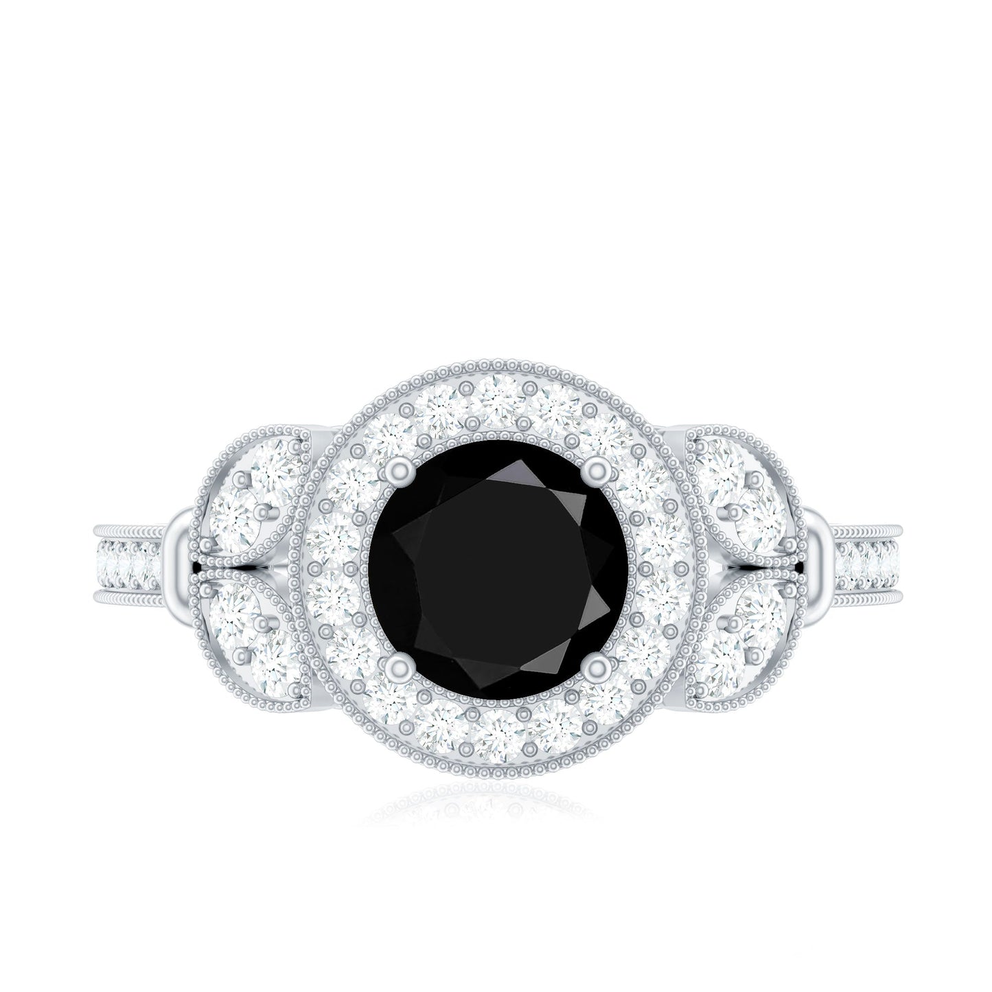 Vintage Style 2 Carat Lab Grown Black Diamond Engagement Ring with Moissanite