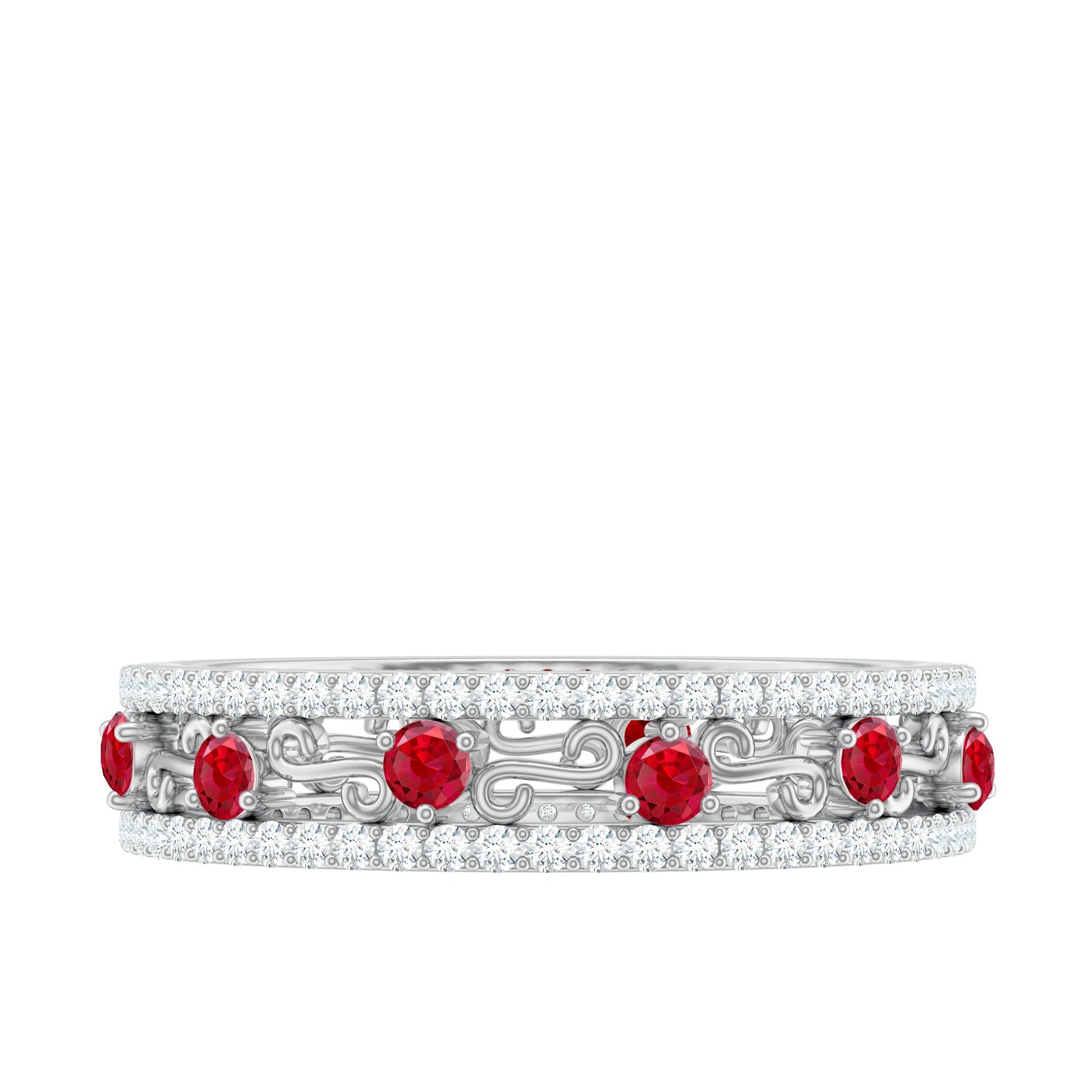 Classic Lab Created Ruby and Moissanite Eternity Wedding Band