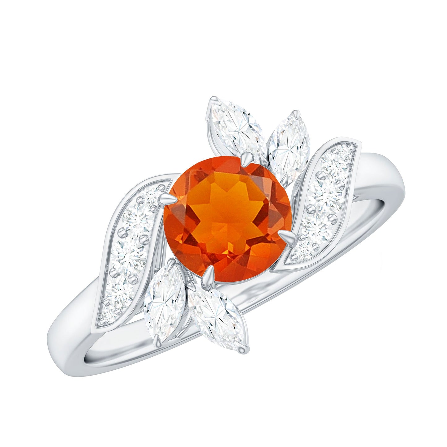 0.7 Carat Fire Opal Flower Engagement Ring with Diamond