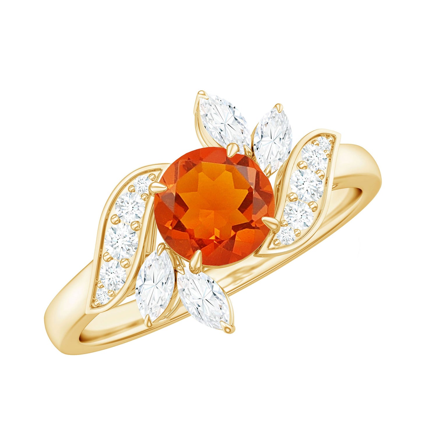 0.7 Carat Fire Opal Flower Engagement Ring with Diamond