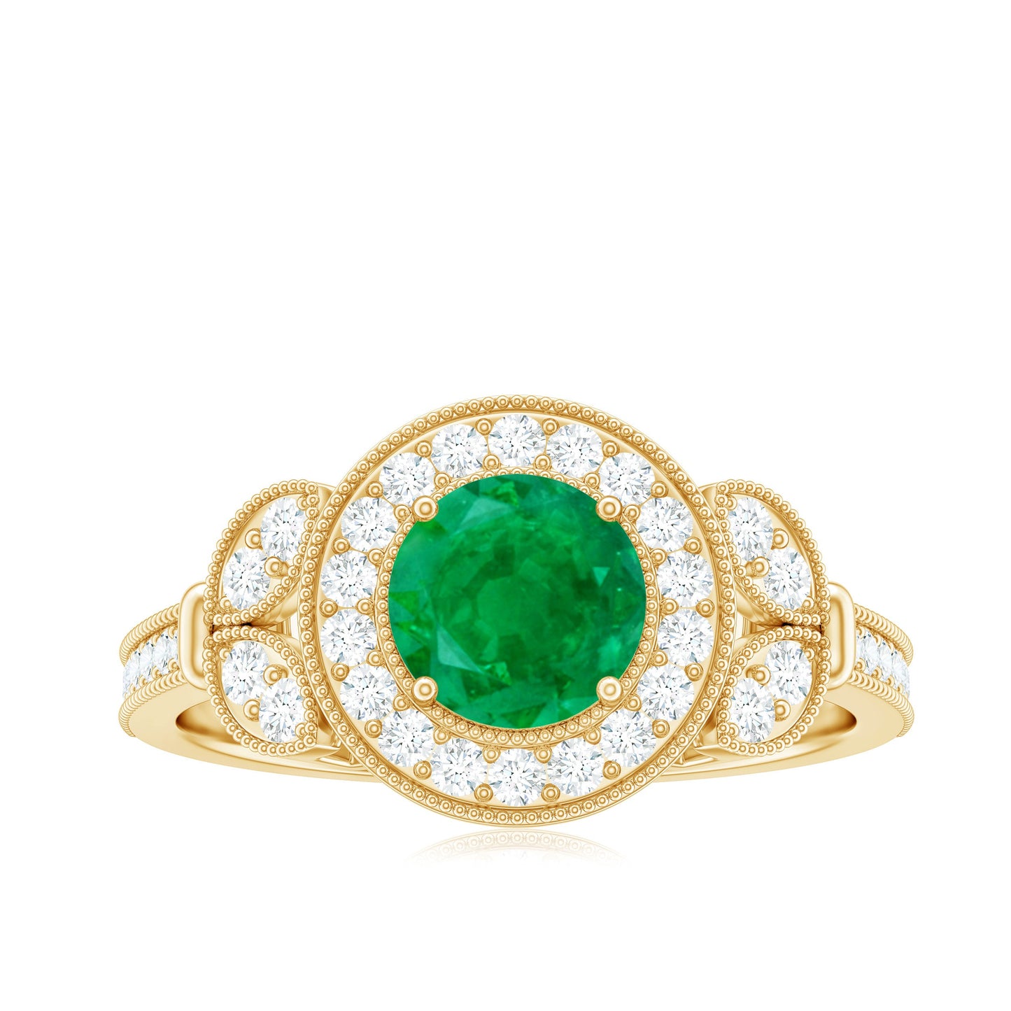 Vintage Style Emerald Engagement Ring with Diamond Halo