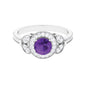 Vintage Looking Amethyst and Diamond Halo Engagement Ring