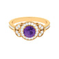 Vintage Looking Amethyst and Diamond Halo Engagement Ring