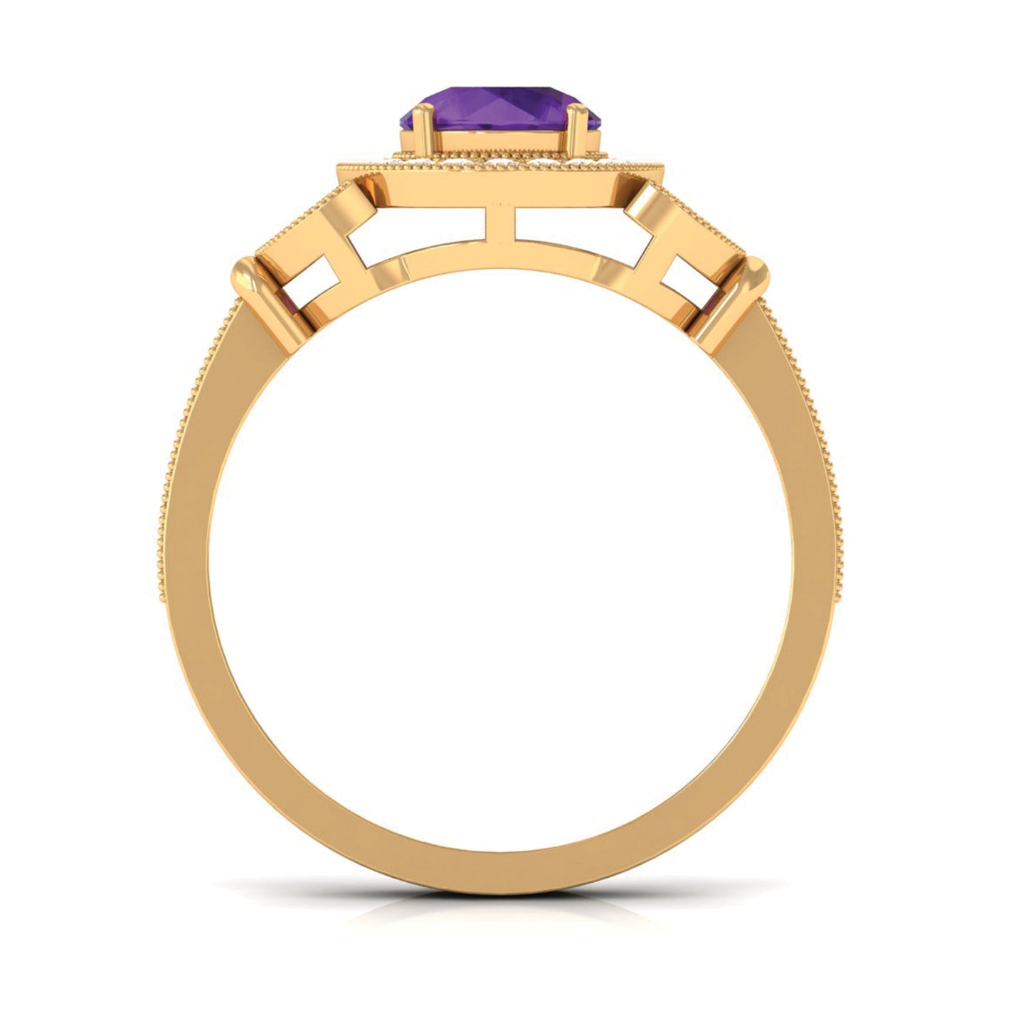 Vintage Looking Amethyst and Diamond Halo Engagement Ring
