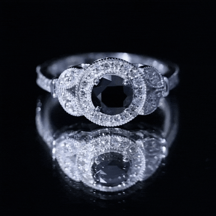 Vintage Looking 1.3 Carat Lab Grown Black Diamond Engagement Ring with White Diamond