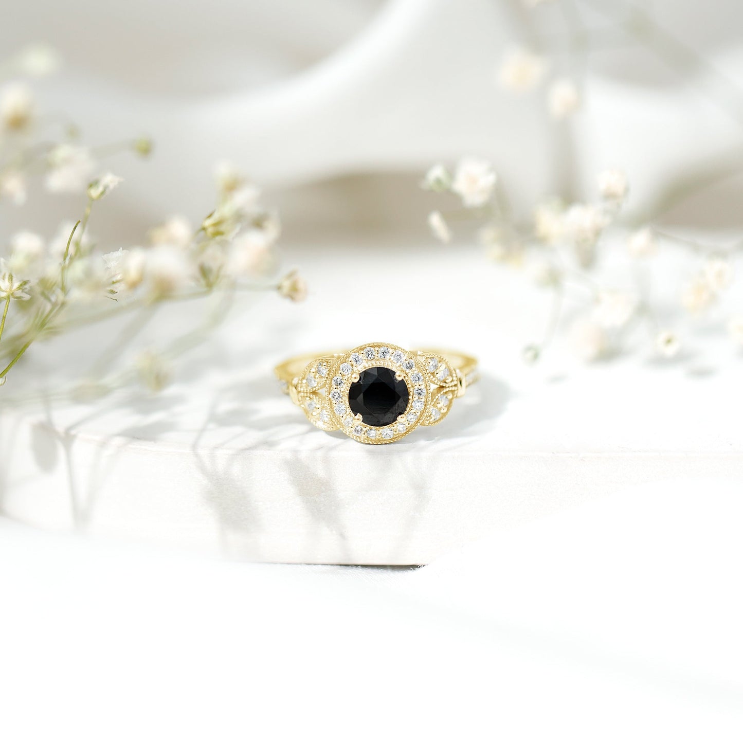 Vintage Looking 1.3 Carat Lab Grown Black Diamond Engagement Ring with White Diamond