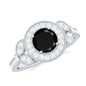 2 Carat Round Black Onyx Vintage Engagement Ring with Diamond Halo