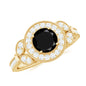 2 Carat Round Black Onyx Vintage Engagement Ring with Diamond Halo