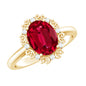 Vintage Style Oval Lab Created Ruby Engagement Ring with Diamonds