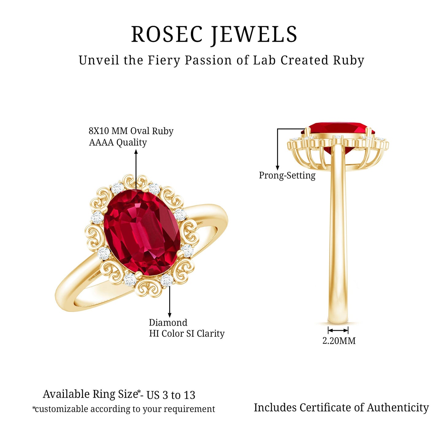 Vintage Style Oval Lab Created Ruby Engagement Ring with Diamonds