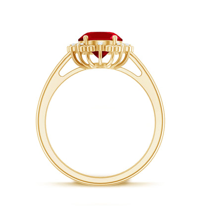 Vintage Style Oval Lab Created Ruby Engagement Ring with Diamonds