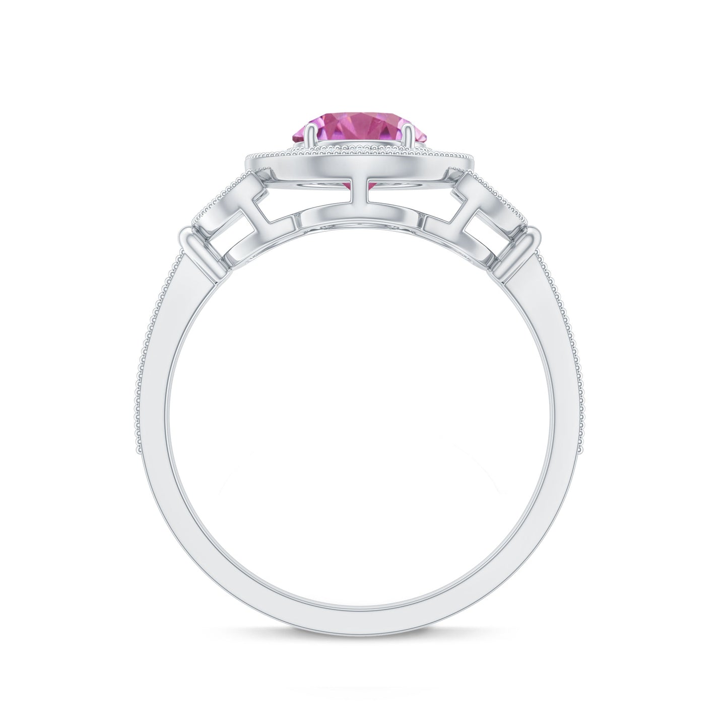 Pink Tourmaline Vintage Style Engagement Ring with Diamond
