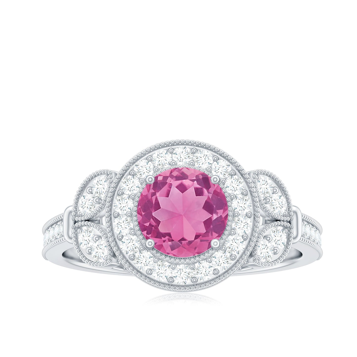 Pink Tourmaline Vintage Style Engagement Ring with Diamond