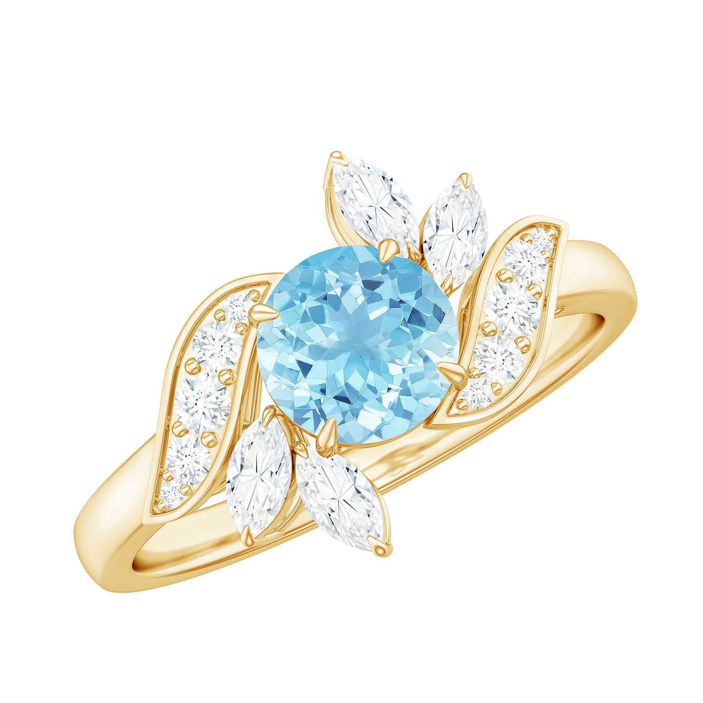 Genuine 0.8 Carat Aquamarine and Diamond Flower Engagement Ring