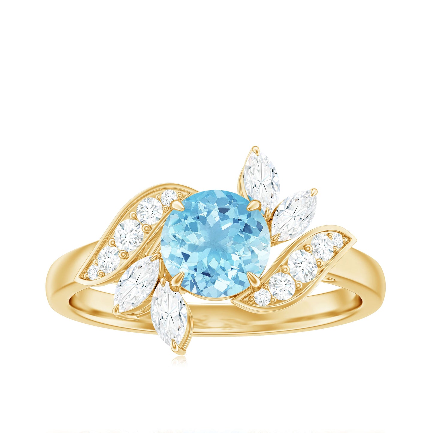 Genuine 0.8 Carat Aquamarine and Diamond Flower Engagement Ring