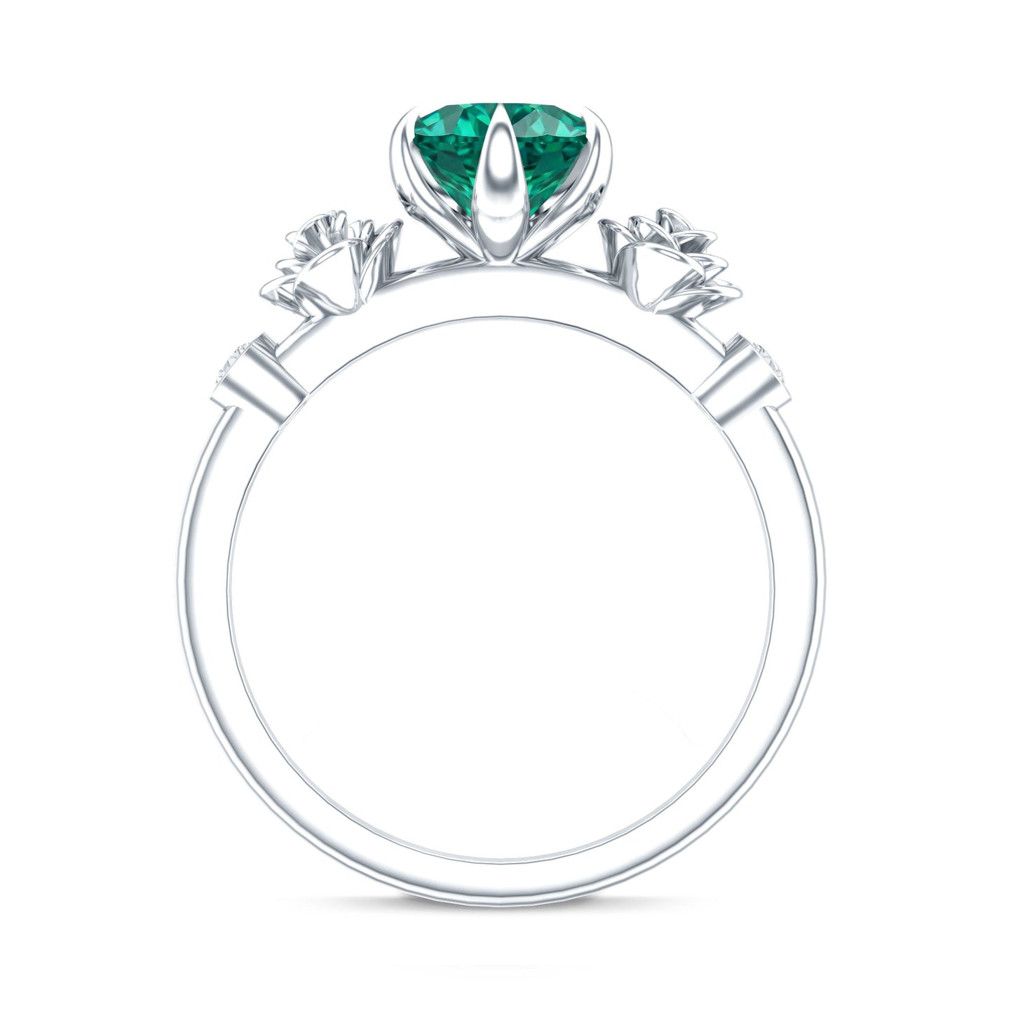 Certified 2 Carat Lab Grown Emerald Diamond Engagement Ring with Flower