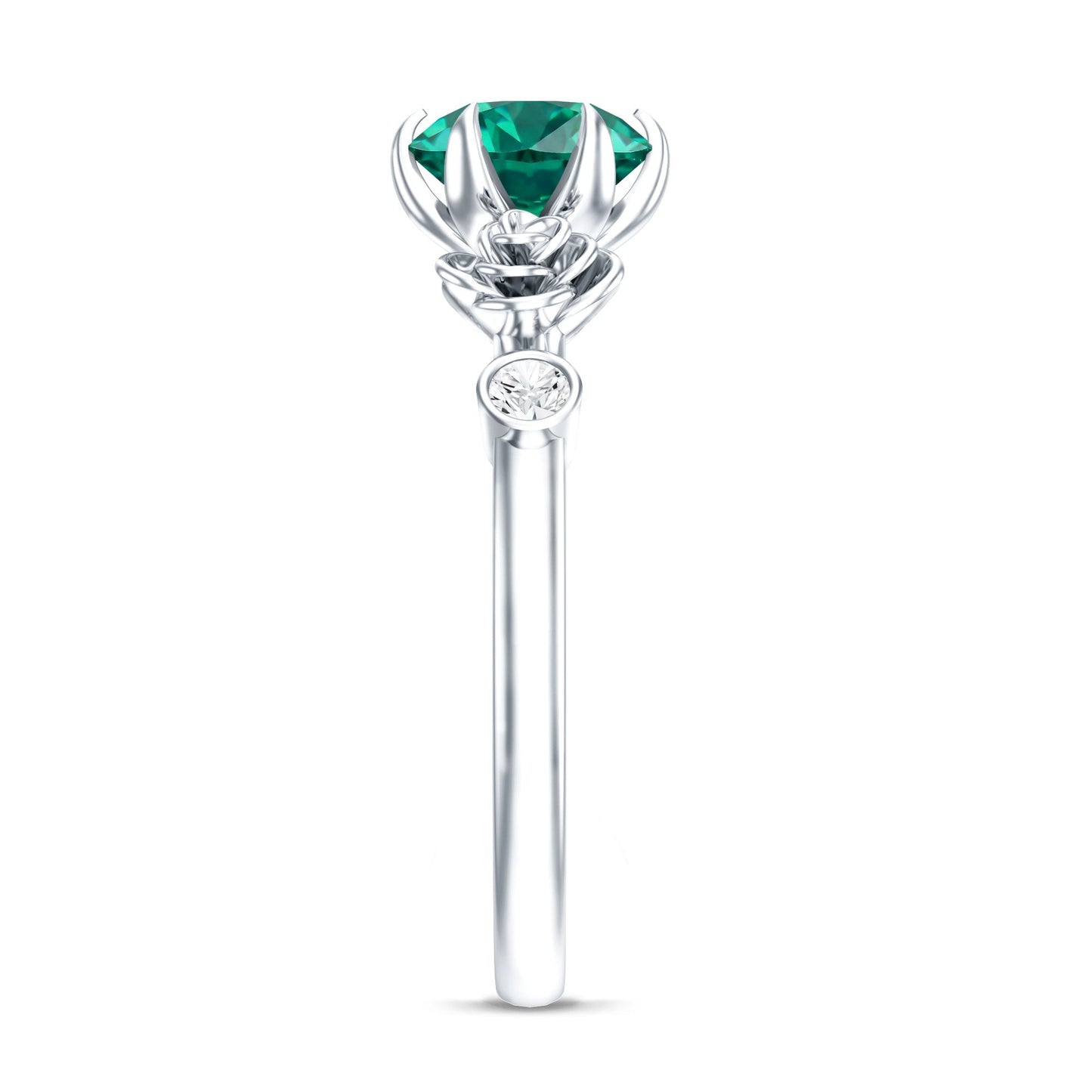 Certified 2 Carat Lab Grown Emerald Diamond Engagement Ring with Flower