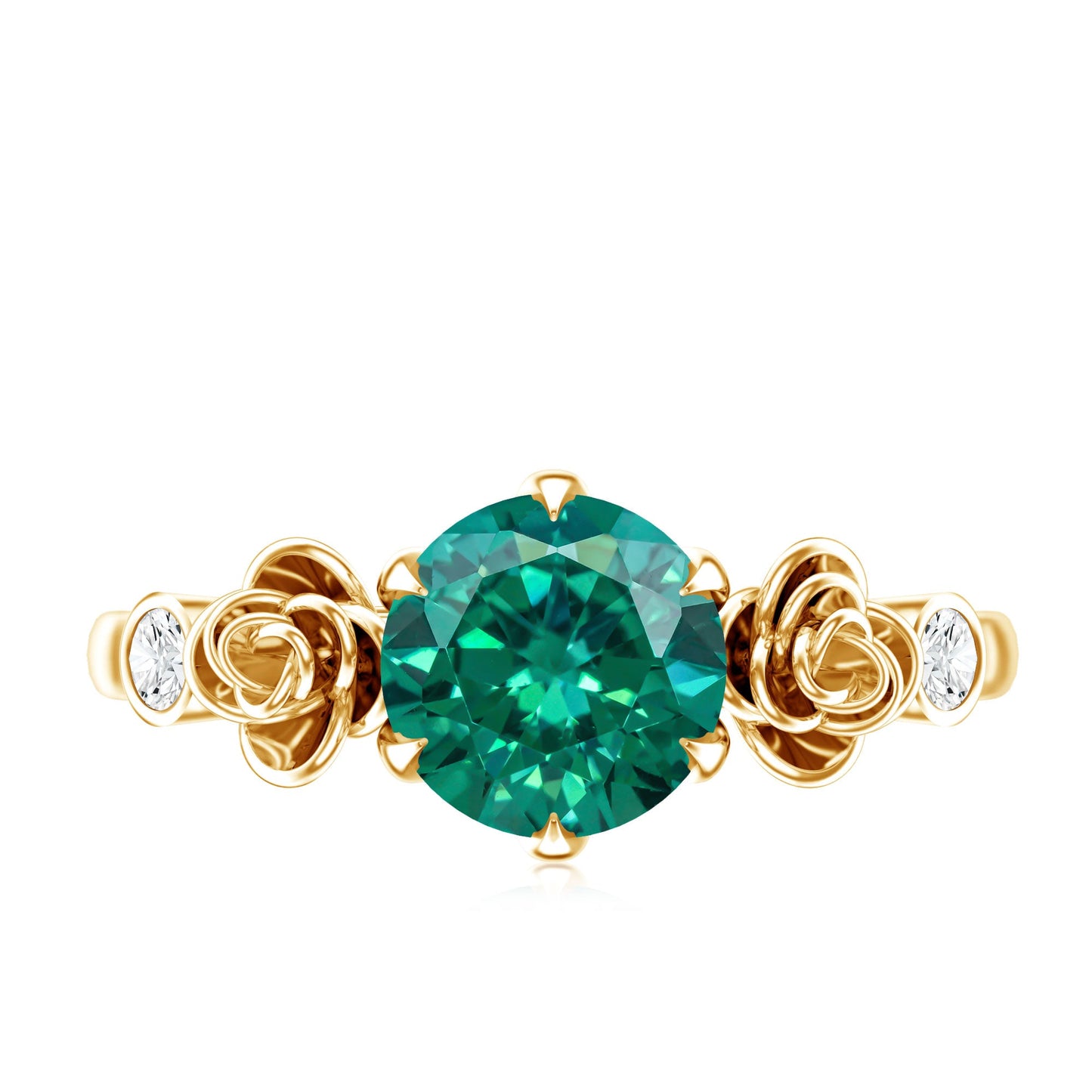 Certified 2 Carat Lab Grown Emerald Diamond Engagement Ring with Flower
