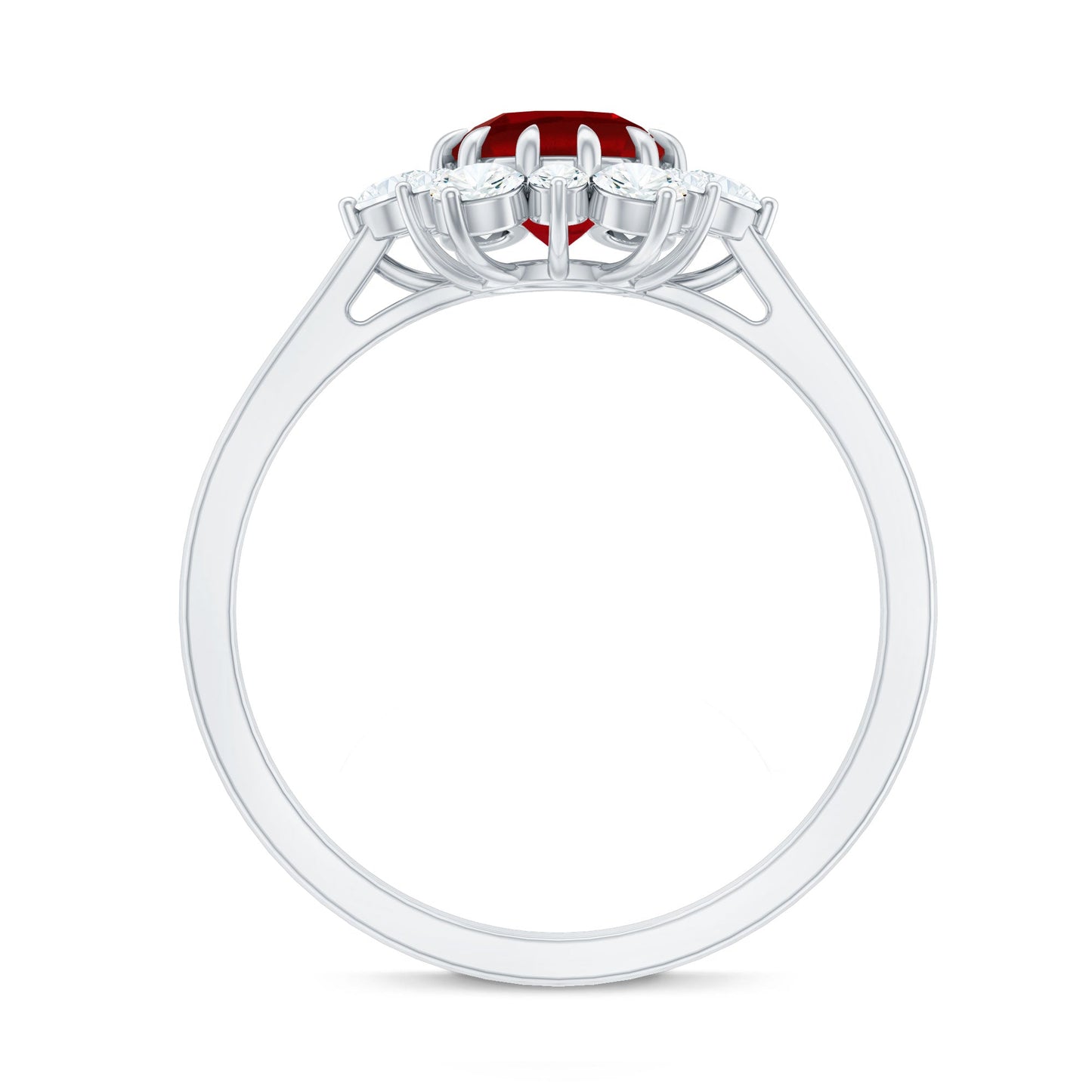 Claw Set Lab Grown Ruby and Diamond Halo Engagement Ring