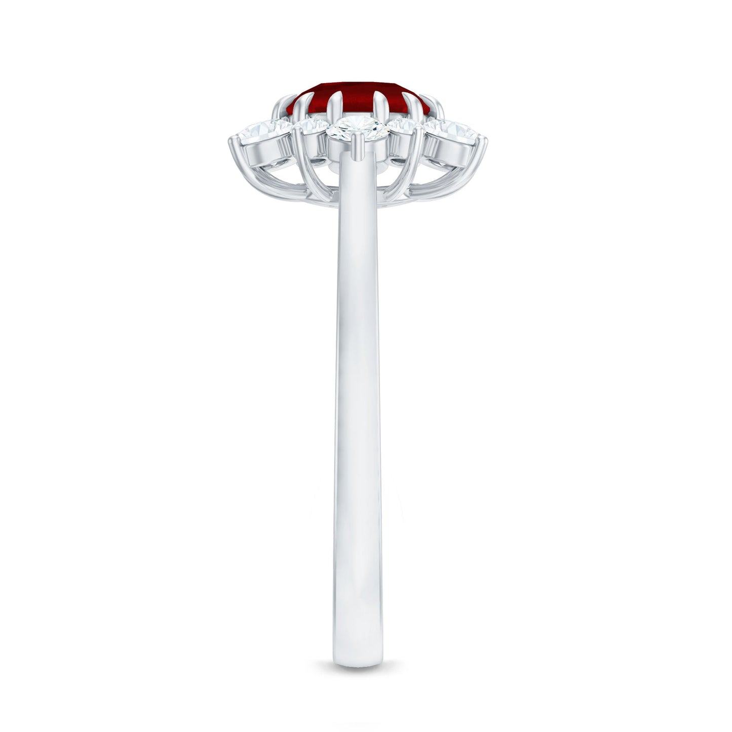 Claw Set Lab Grown Ruby and Diamond Halo Engagement Ring