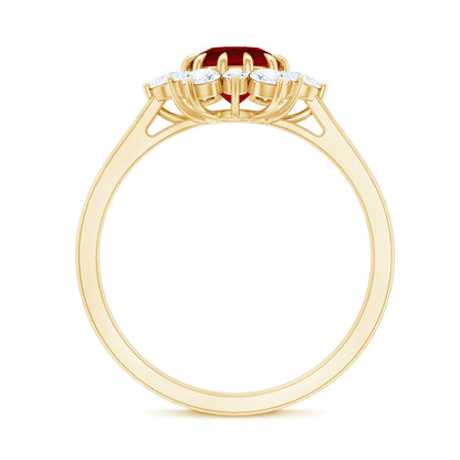 Claw Set Lab Grown Ruby and Diamond Halo Engagement Ring