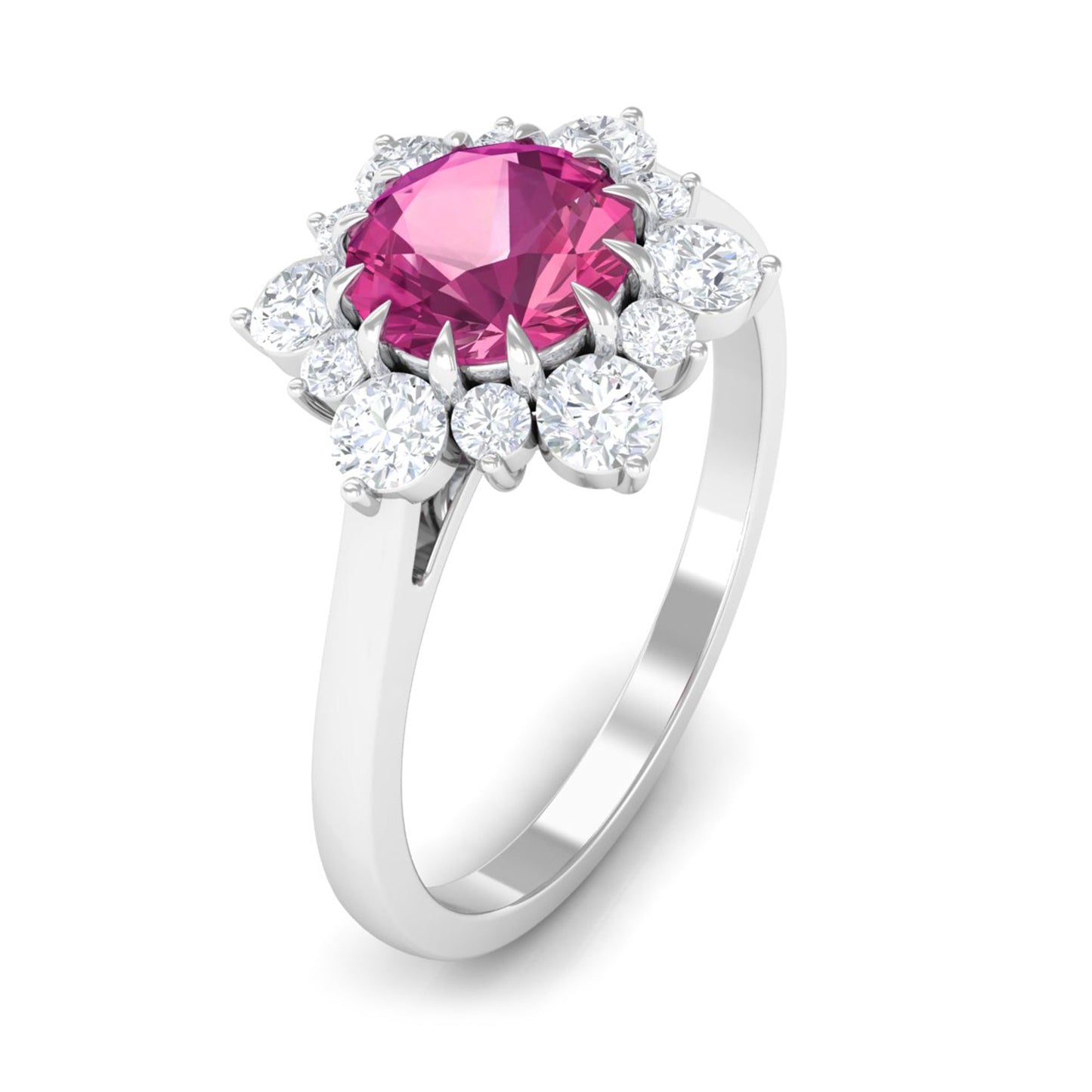 1.2 Carat Pink Tourmaline and Diamond Halo Engagement Ring