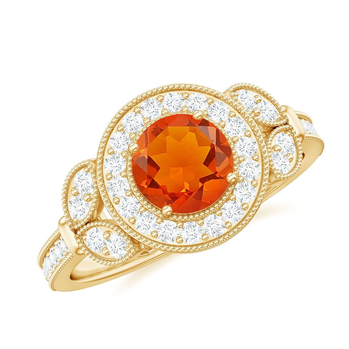 Vintage Inspired Fire Opal Engagement Ring with Diamonds