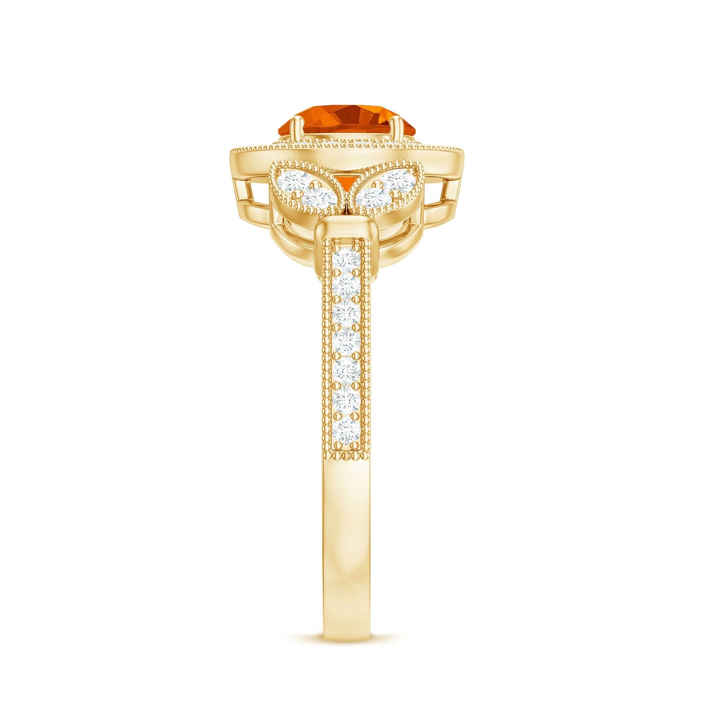 Vintage Inspired Fire Opal Engagement Ring with Diamonds