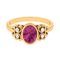Bezel Set Oval Pink Tourmaline Statement Engagement Ring with Diamond