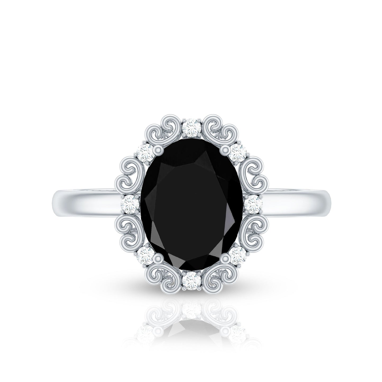Lab Grown Black Diamond Oval Engagement Ring with Diamond
