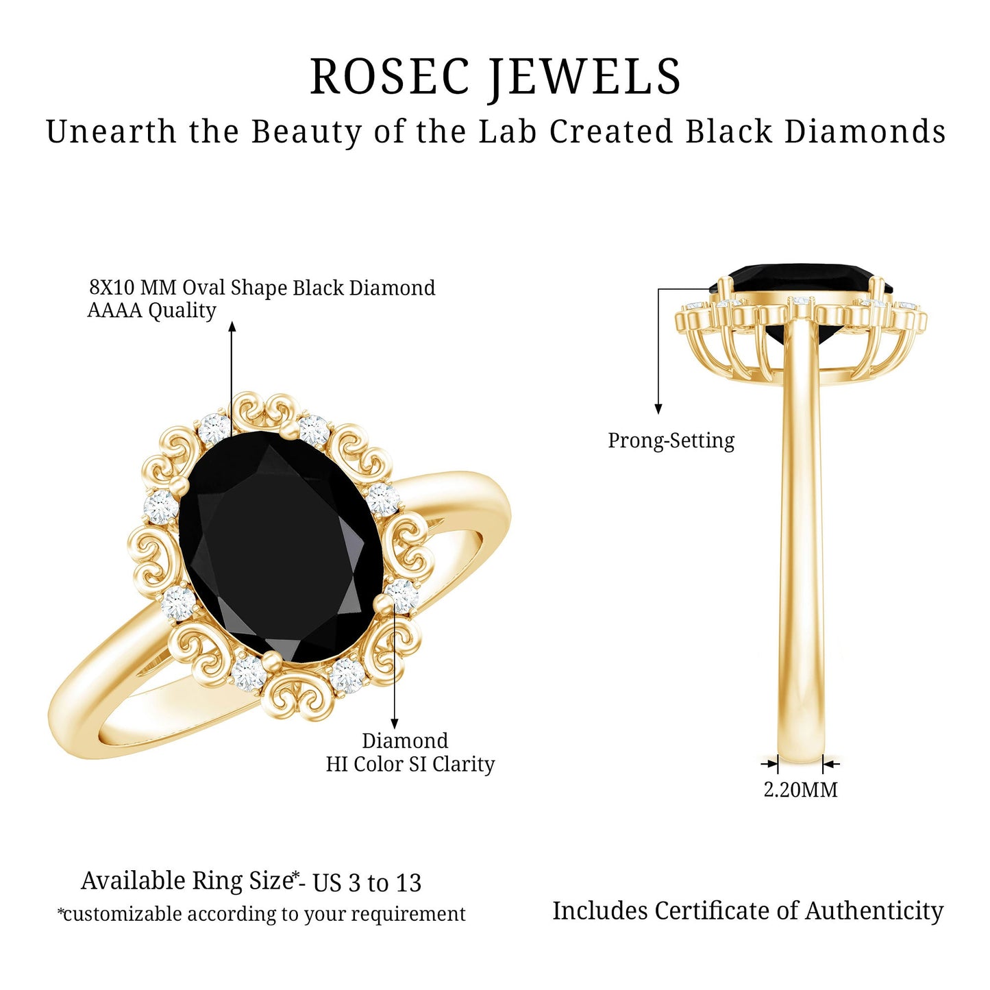 Lab Grown Black Diamond Oval Engagement Ring with Diamond