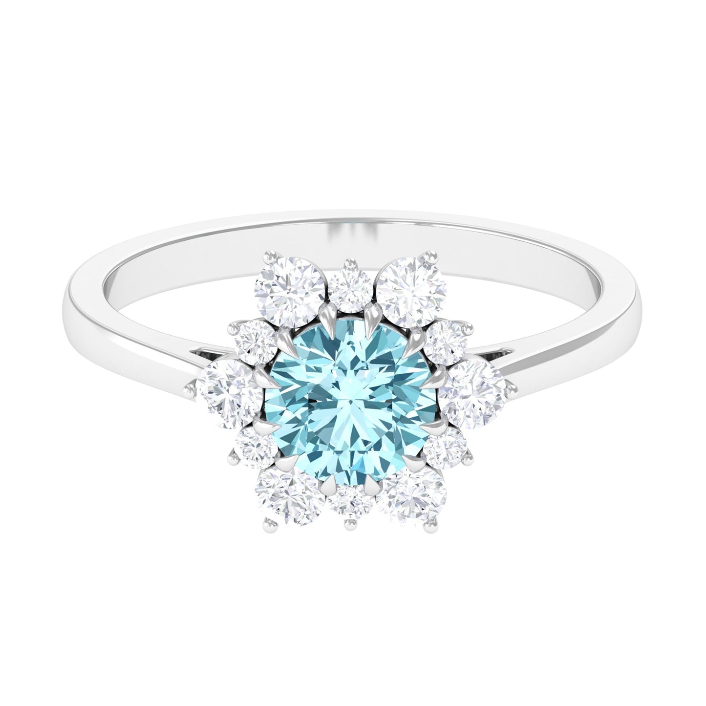 Natural 0.8 CT Aquamarine Statement Engagement Ring with Diamond Halo