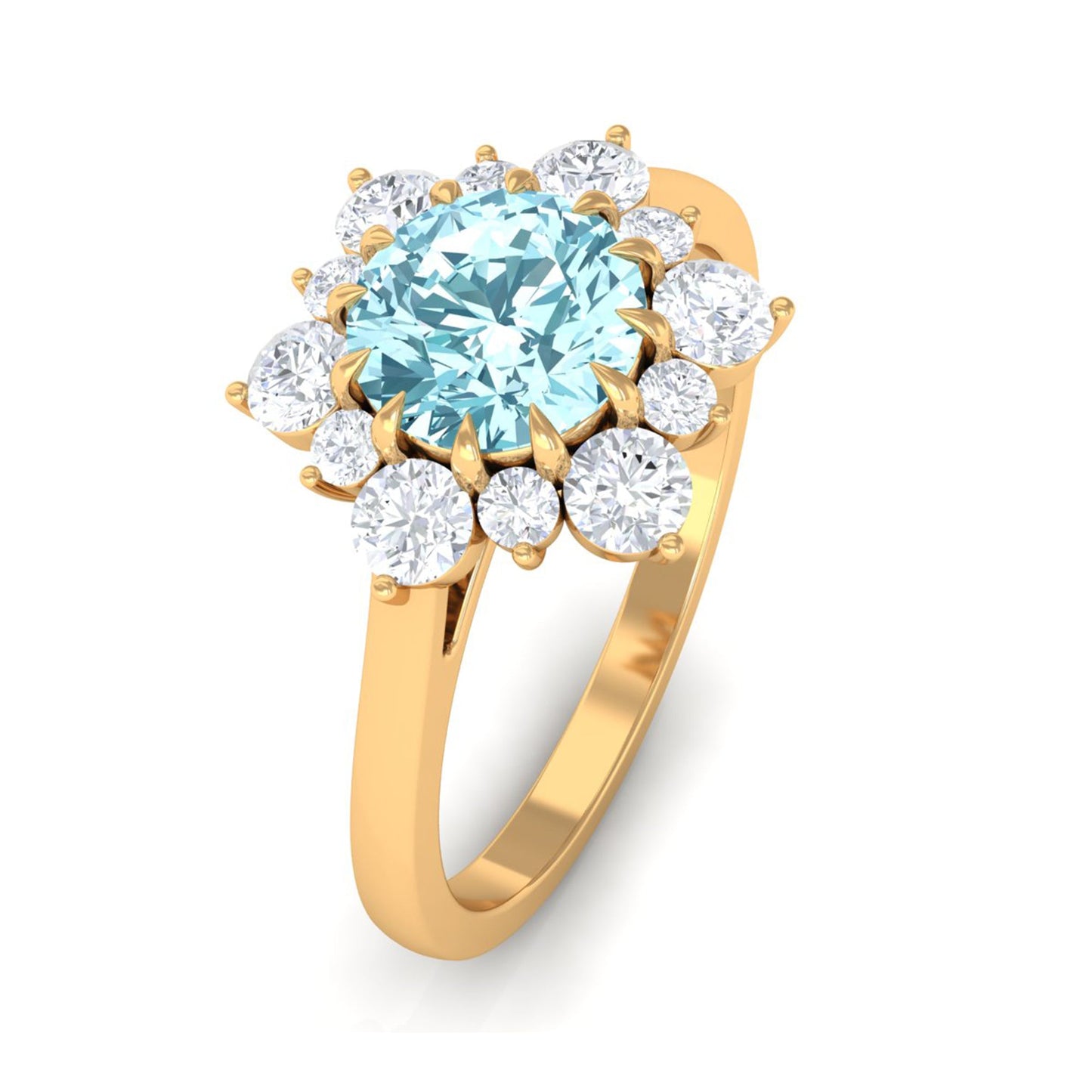 Natural 0.8 CT Aquamarine Statement Engagement Ring with Diamond Halo