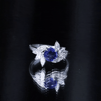 Nature Inspired 1 Carat Lab Grown Blue Sapphire Engagement Ring with Diamond