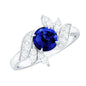 Nature Inspired 1 Carat Lab Grown Blue Sapphire Engagement Ring with Diamond
