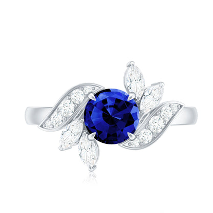 Nature Inspired 1 Carat Lab Grown Blue Sapphire Engagement Ring with Diamond