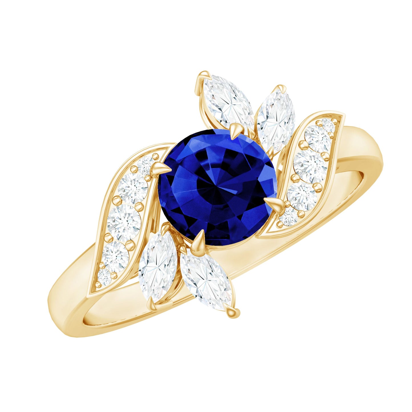 Nature Inspired 1 Carat Lab Grown Blue Sapphire Engagement Ring with Diamond
