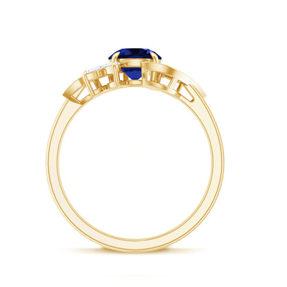 Nature Inspired 1 Carat Lab Grown Blue Sapphire Engagement Ring with Diamond