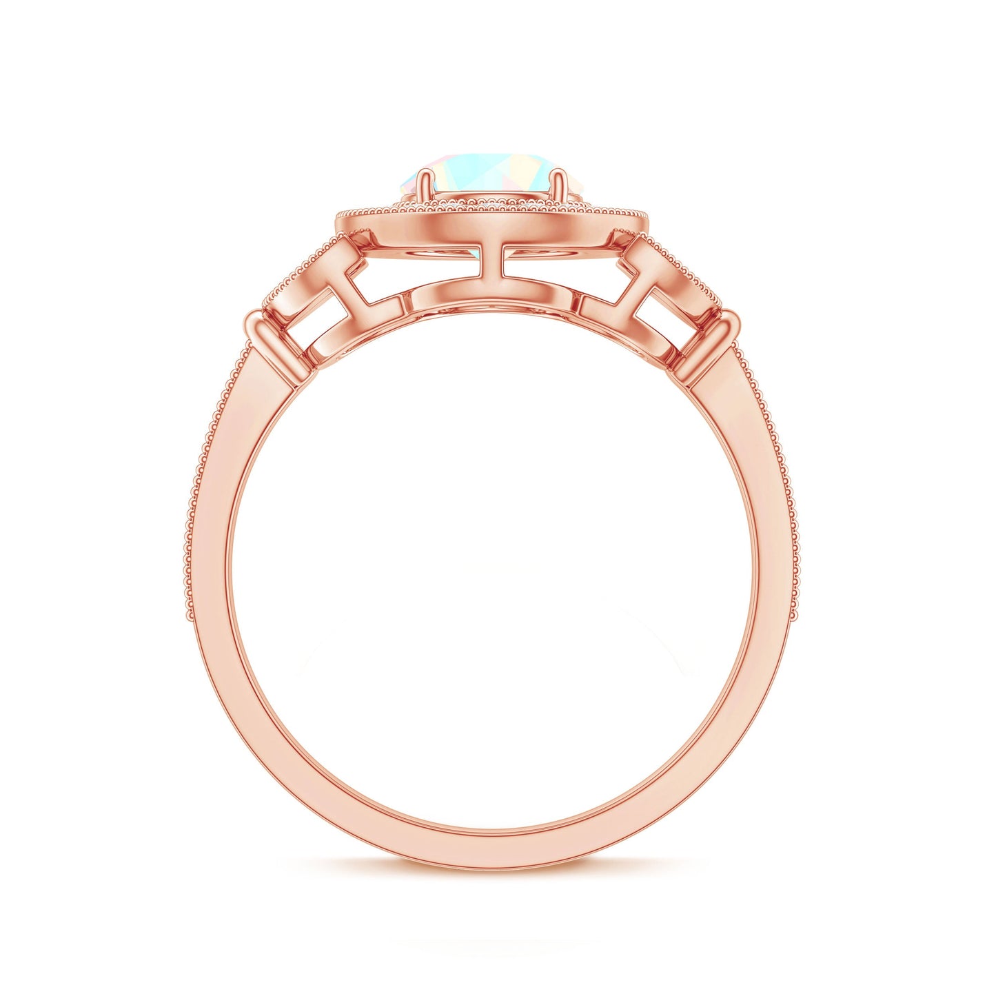 Vintage Inspired Ethiopian Rainbow Opal Engagement Ring with Diamond Halo