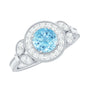 Vintage Inspired Real Aquamarine Engagement Ring with Diamond Halo