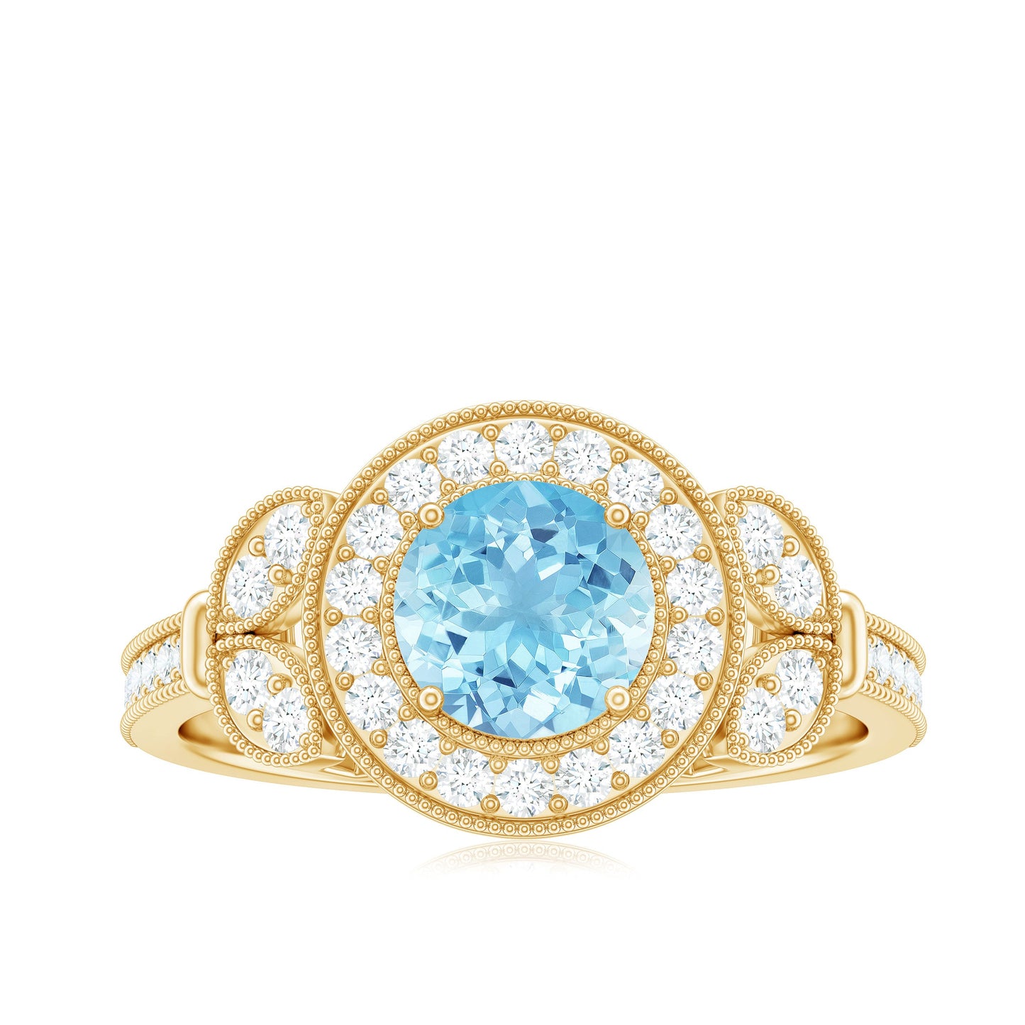 Vintage Inspired Real Aquamarine Engagement Ring with Diamond Halo
